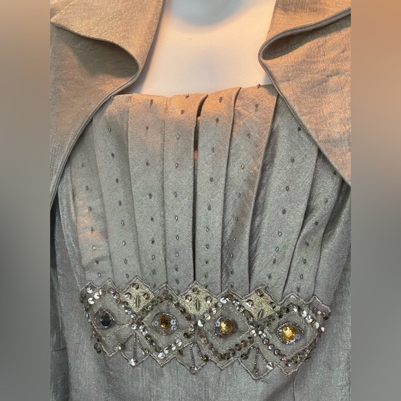 Vintage David’s Bridal Formal Mother of Bride Two Piece Long Dress Taupe Jeweled - Picture 3 of 10